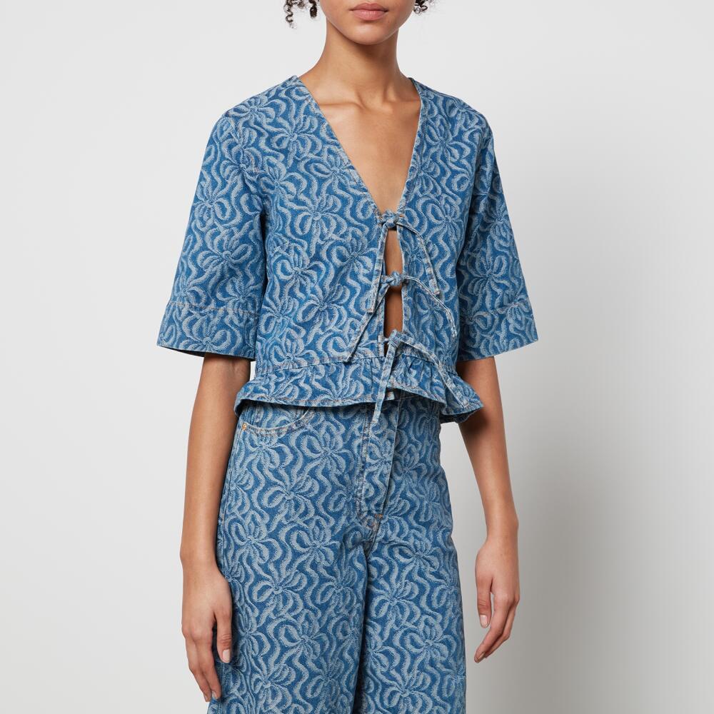 Ganni Tie-Front Jacquard-Denim Blouse Cover