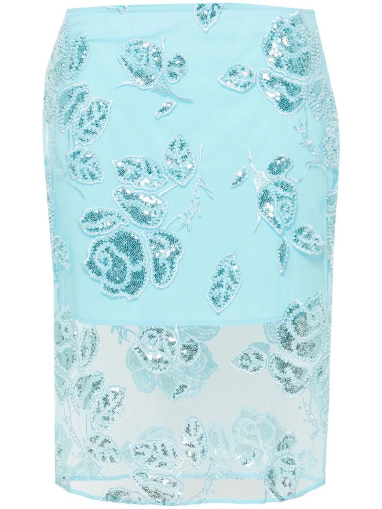 ROTATE BIRGER CHRISTENSEN floral-embroidery mesh skirt - Blue Cover