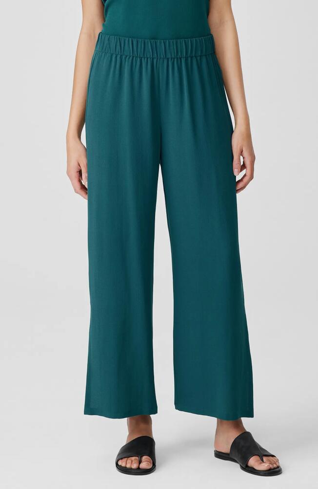 Eileen Fisher Silk Georgette Crepe Ankle Straight Leg Pants in Aegean Cover