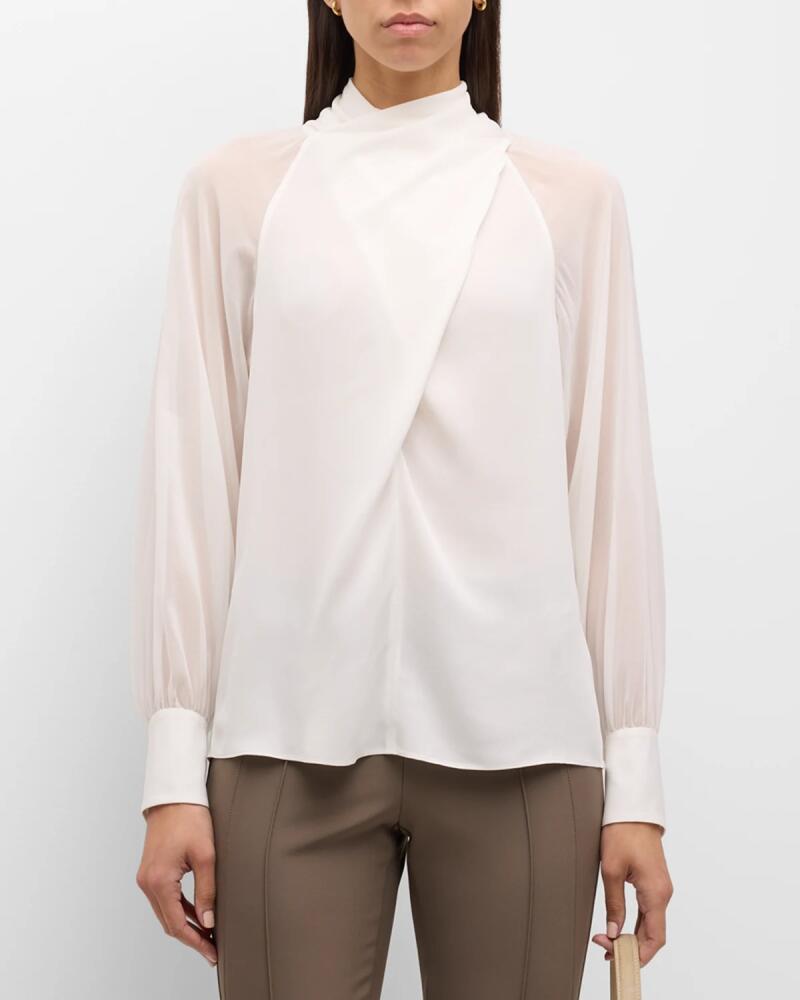 Lafayette 148 New York Pleated Mock-Neck Crossover Blouse Cover