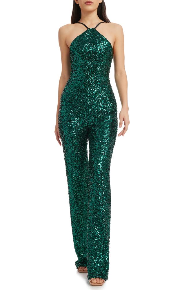 Dress the Population Darian Sequin Halter Jumpsuit in Deep Emerald Cover