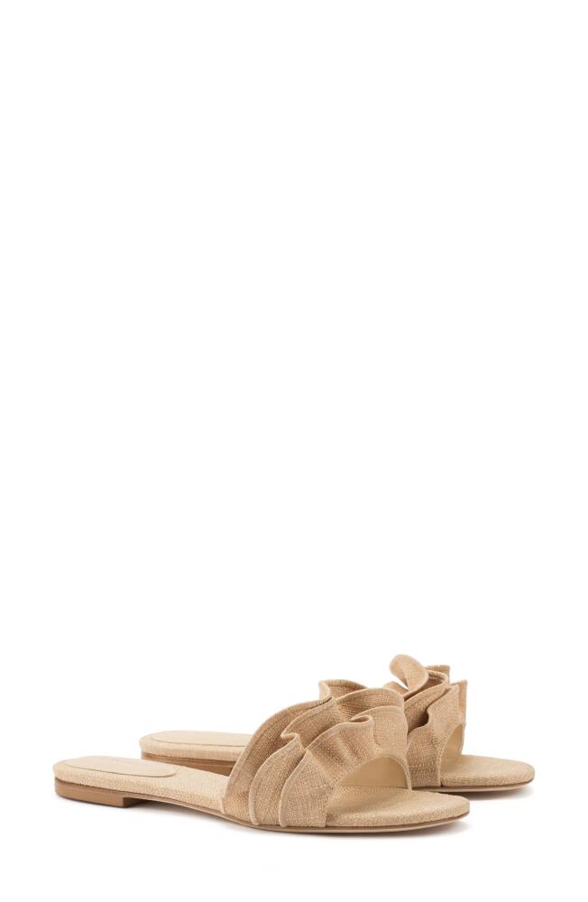 Larroudé Ivy Ruffle Raffia Slide Sandal in Beige Cover