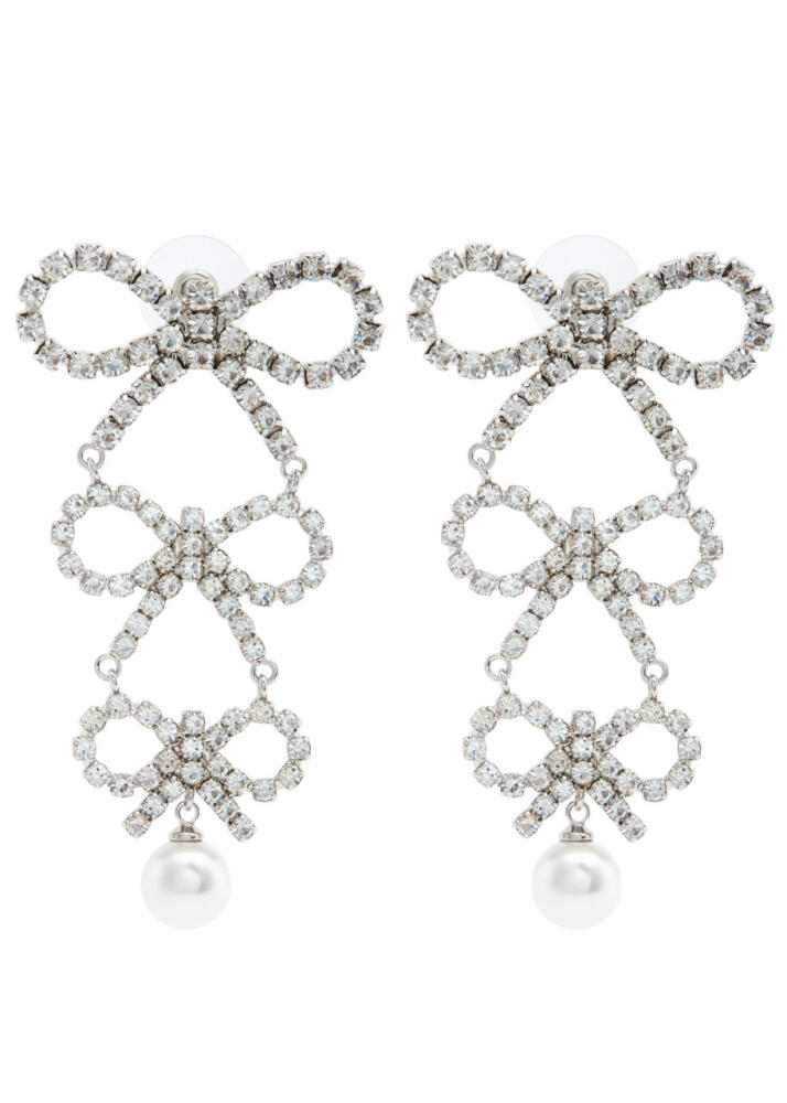 Self-portrait Bow Crystal-embellished Silver-plated Drop Earrings Cover