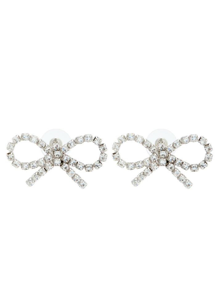 Self-portrait Mini bow Crystal-embellished Stud Earrings - Silver Cover