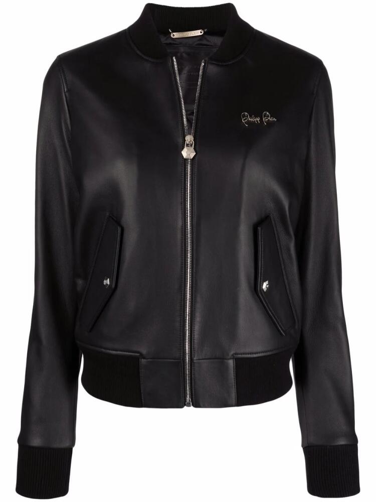 Philipp Plein leather bomber jacket - Black Cover