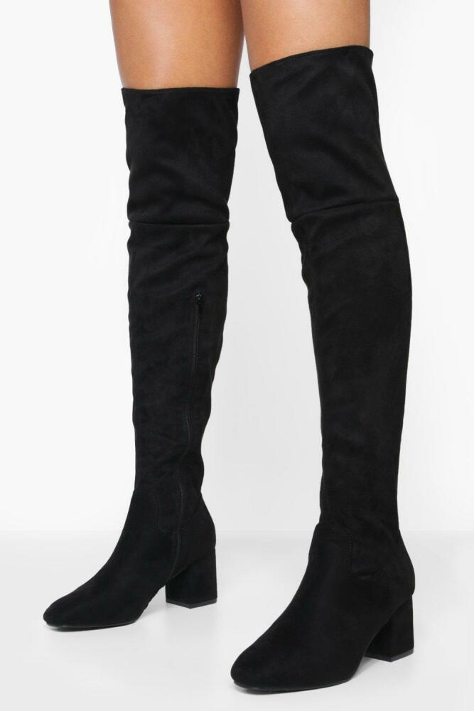 boohoo Womens Block Heel Over The Knee High Boots - Black Cover