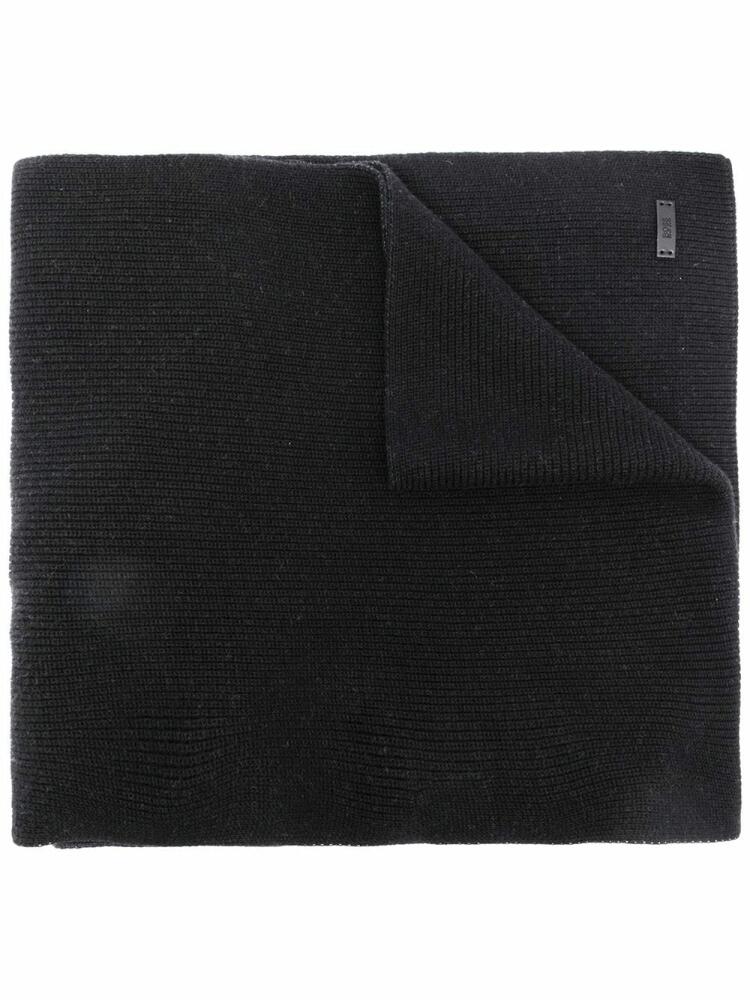 BOSS logo knit scarf - Black Cover