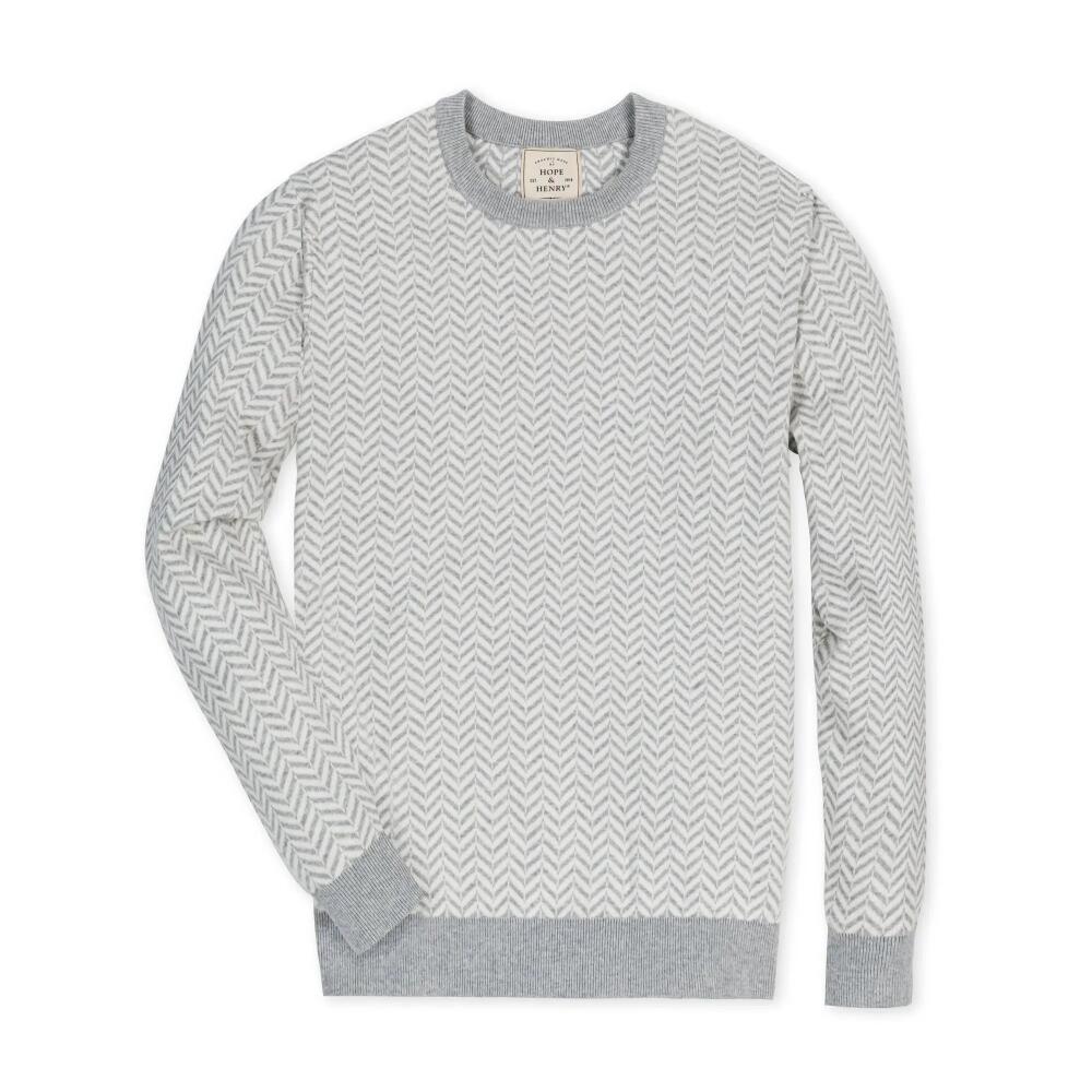 Hope & Henry Men's Organic Intarsia Crew Neck Sweater in Light Gray Herringbone Cover