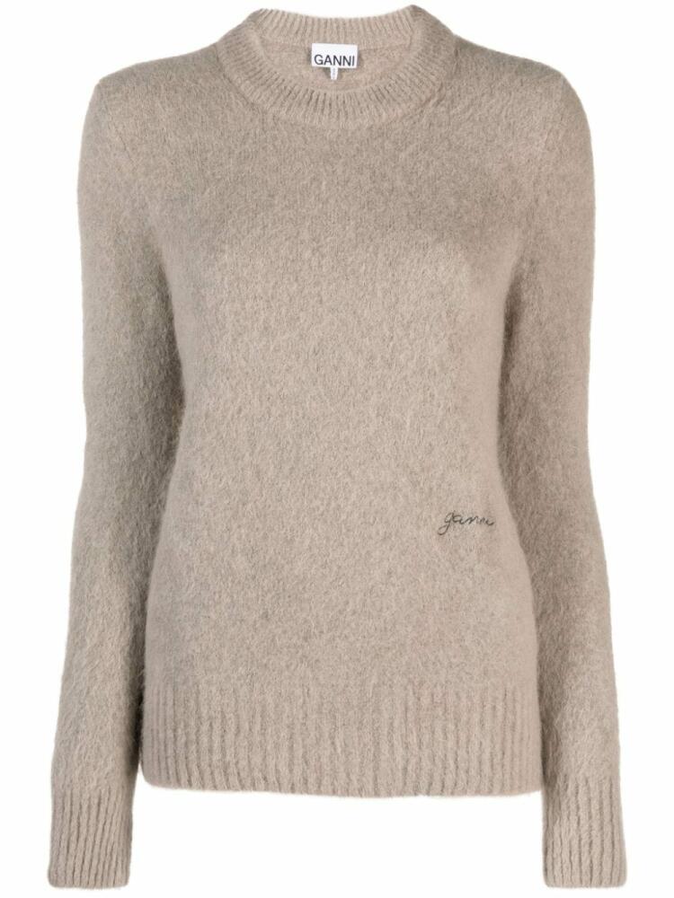 GANNI logo-embroidered brushed jumper - Grey Cover