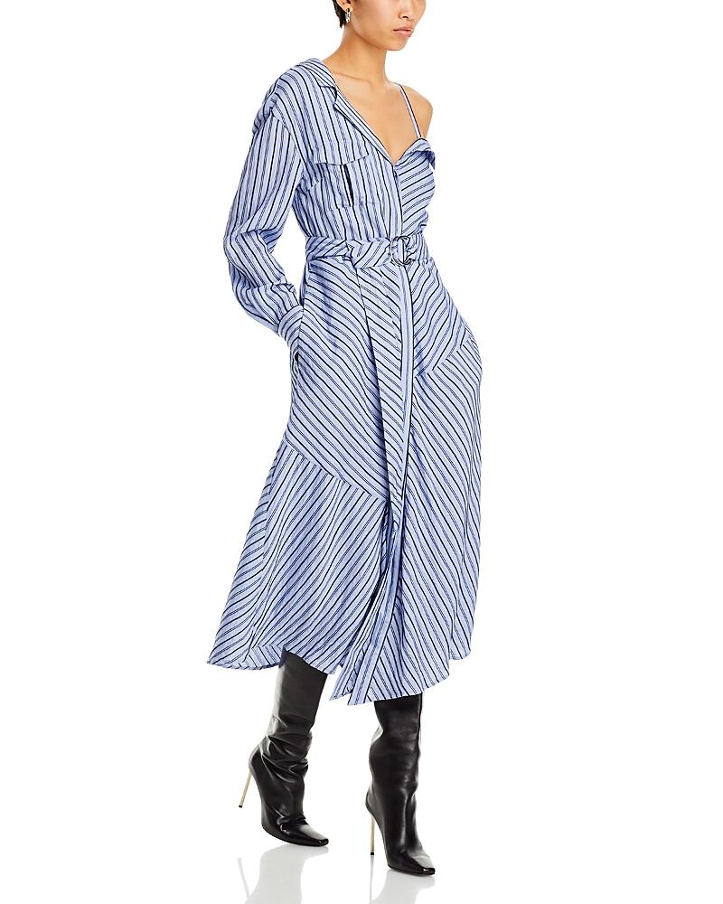 Cinq a Sept Marcella Striped One Shoulder Midi Shirt Dress Cover