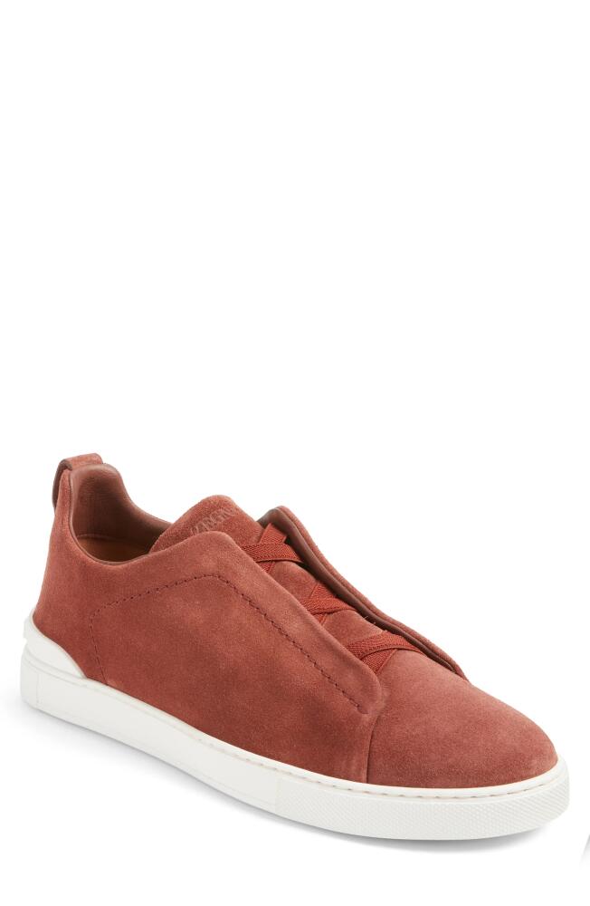 ZEGNA Triple Stitch Suede Slip-On Sneaker in Red Cover