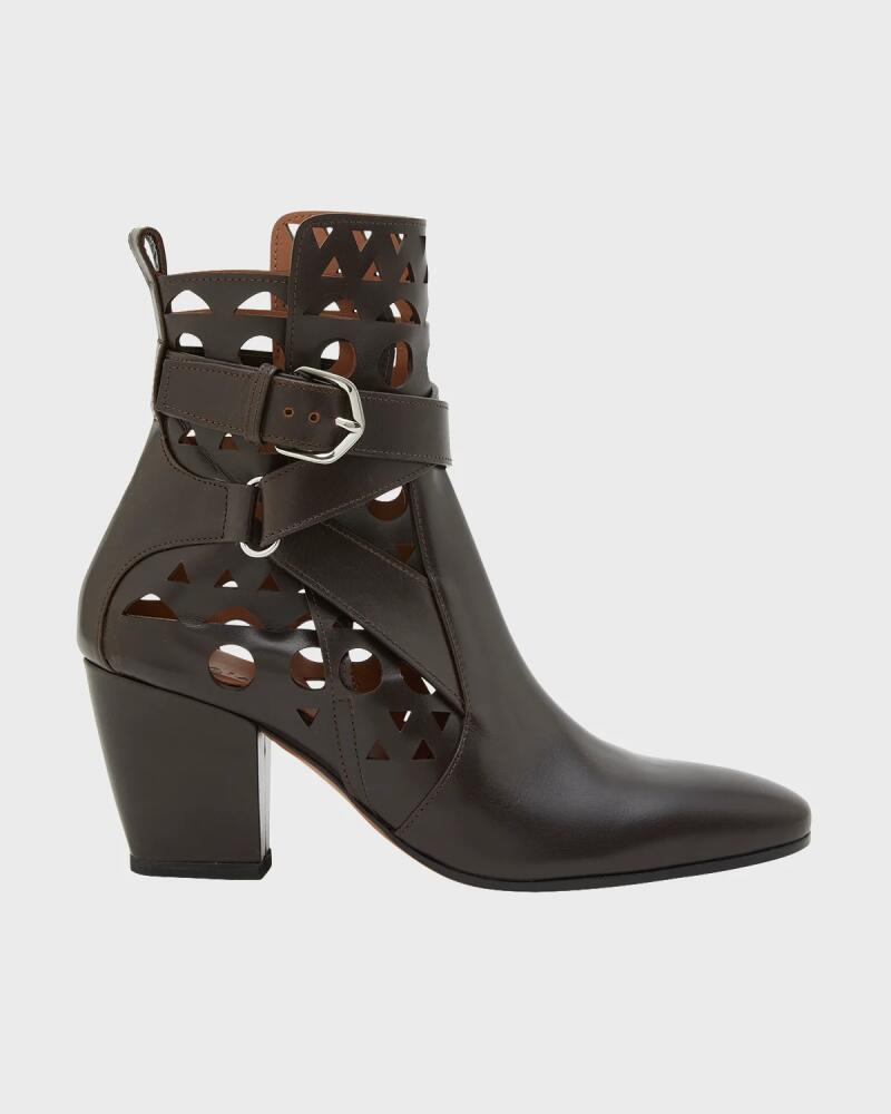 ALAIA Cutout Leather Buckle Ankle Boots Cover