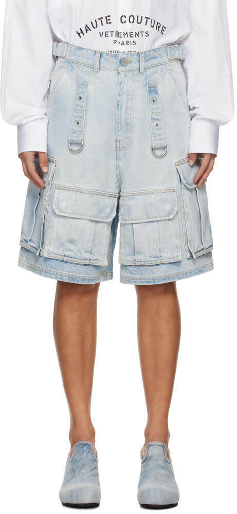 VETEMENTS Blue Multipocket Denim Shorts Cover