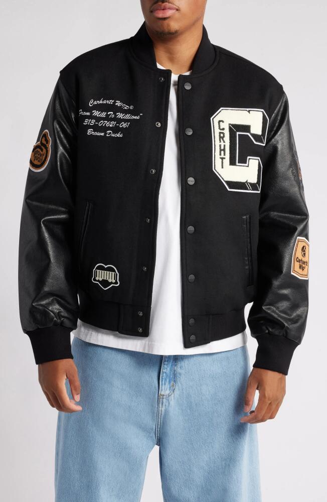 Carhartt Work In Progress Brown Ducks Mixed Media Bomber Jacket in Black /Black Cover