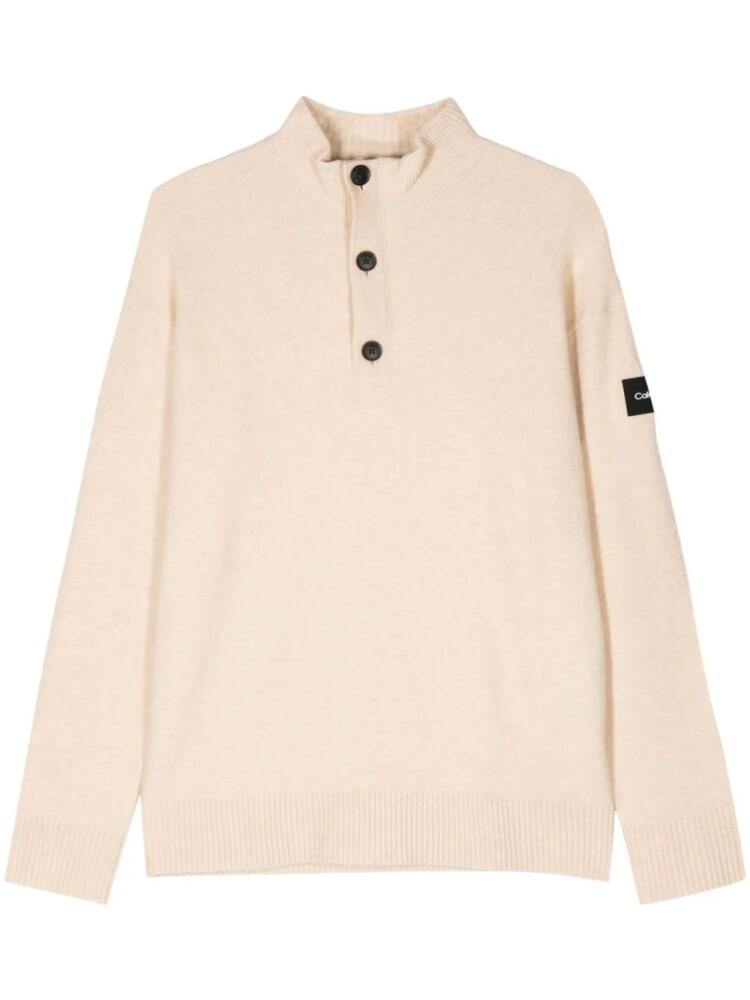 Calvin Klein logo-appliqué brushed jumper - Neutrals Cover