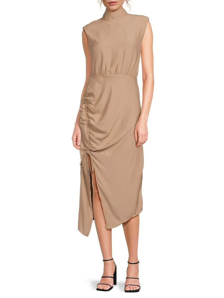 Area Stars Women's Ruched Asymmetric Midi Dress - Beige Cover