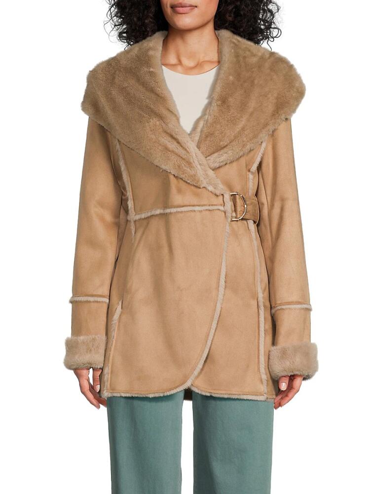 Via Spiga Women's Faux Fur Hooded Jacket - Camel Cover