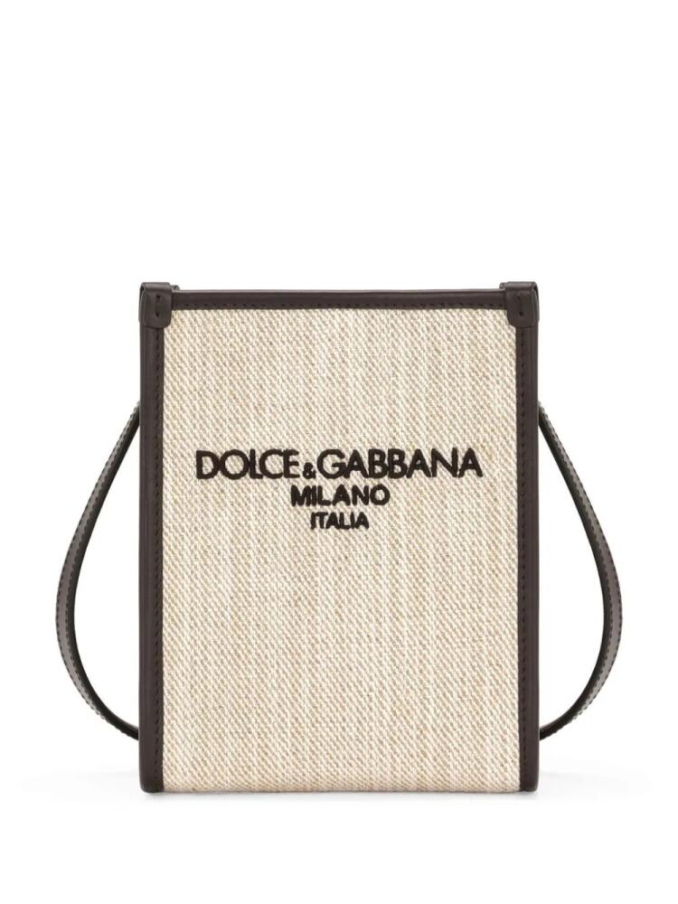 Dolce & Gabbana small logo-embroidered canvas shoulder bag - Neutrals Cover