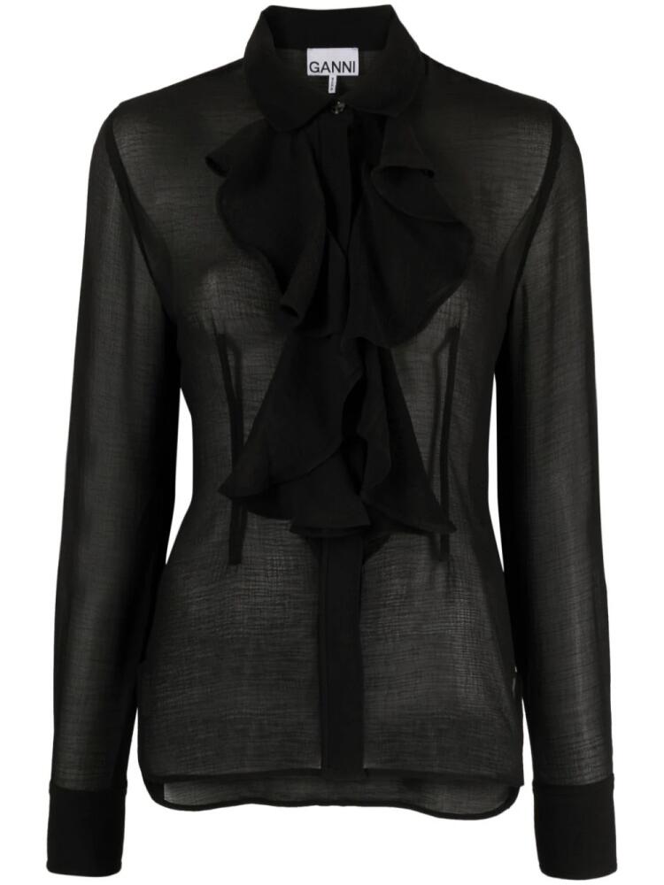 GANNI ruffled chiffon shirt - Black Cover