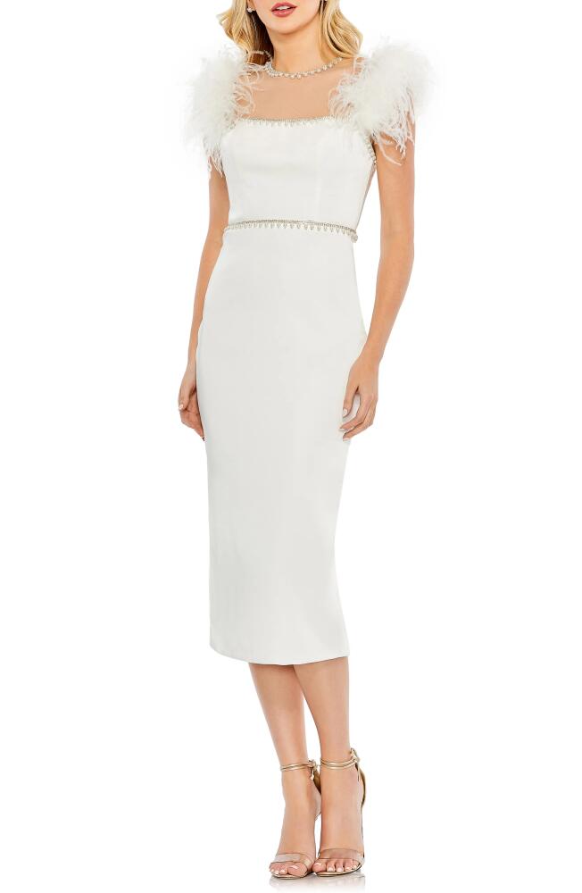 Mac Duggal Feather Cap Sleeve Embellished Sheath Cocktail Dress in White Cover