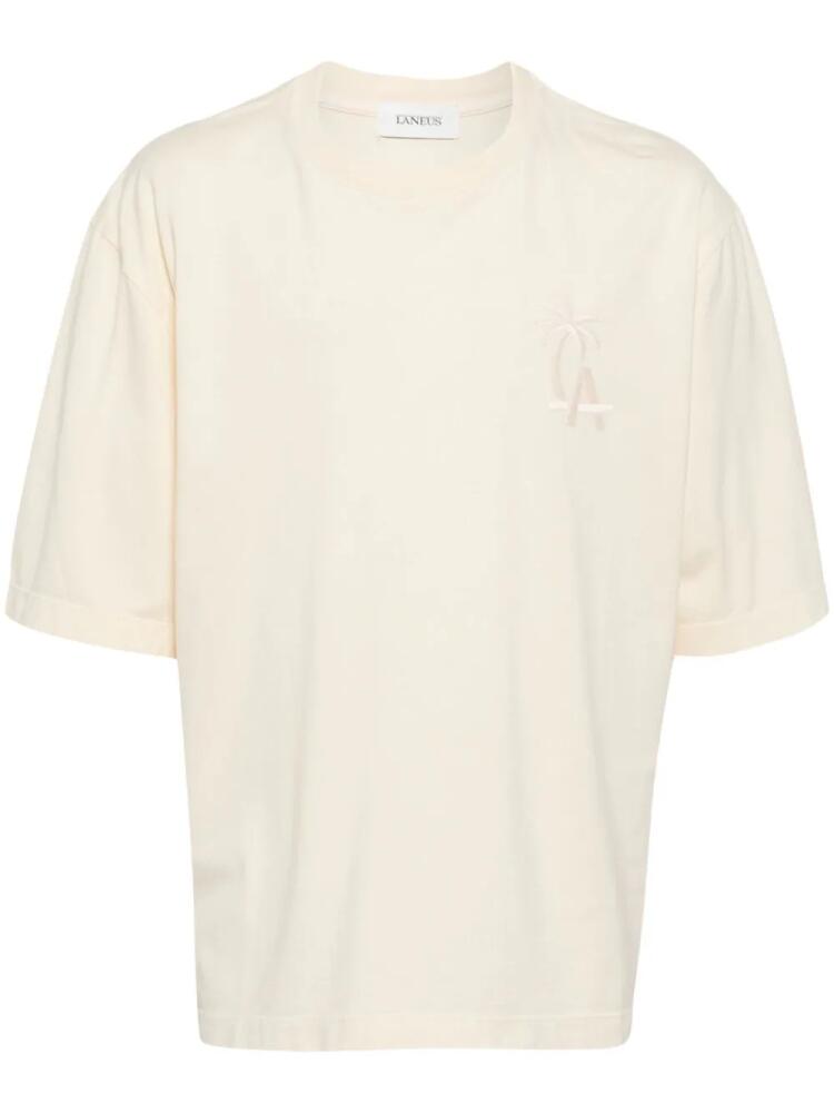 Laneus palm logo-embroidered cotton T-shirt - Neutrals Cover