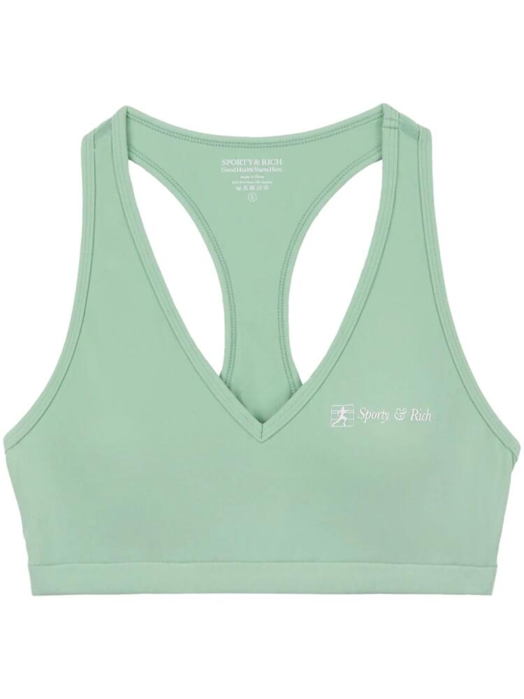 Sporty & Rich Runner Script V-neck sports bra - Green Cover