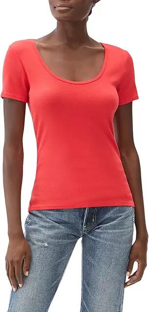 Michael Stars Fiona Ultra Rib Rounded V-Neck Top (Salsa) Women's Clothing Cover