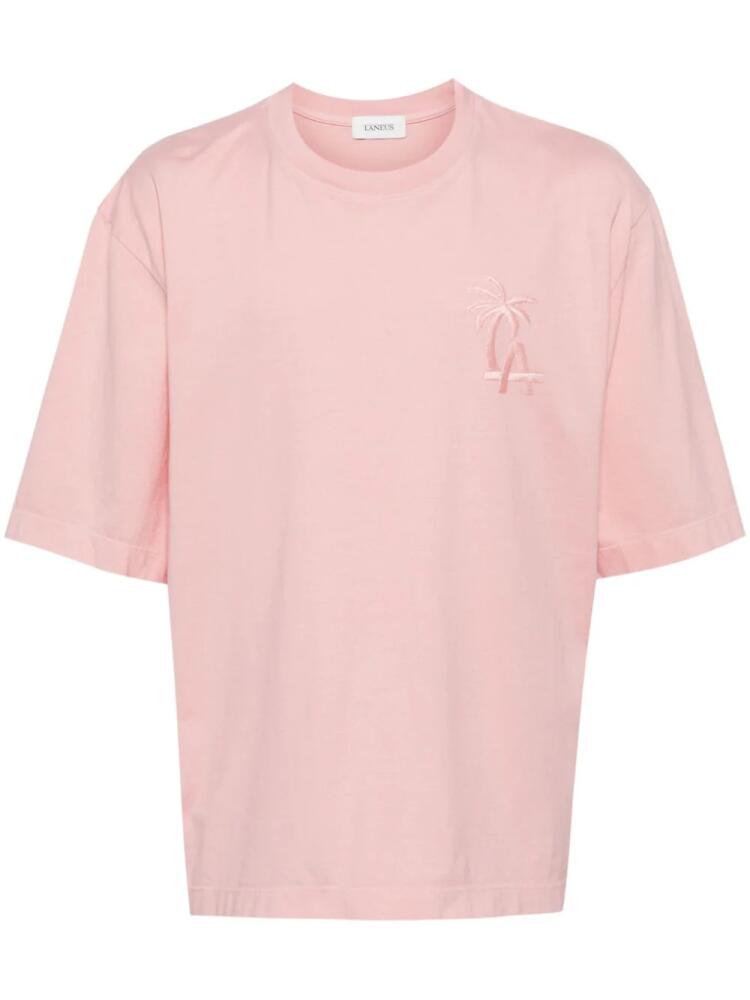 Laneus palm logo-embroidered cotton T-shirt - Pink Cover