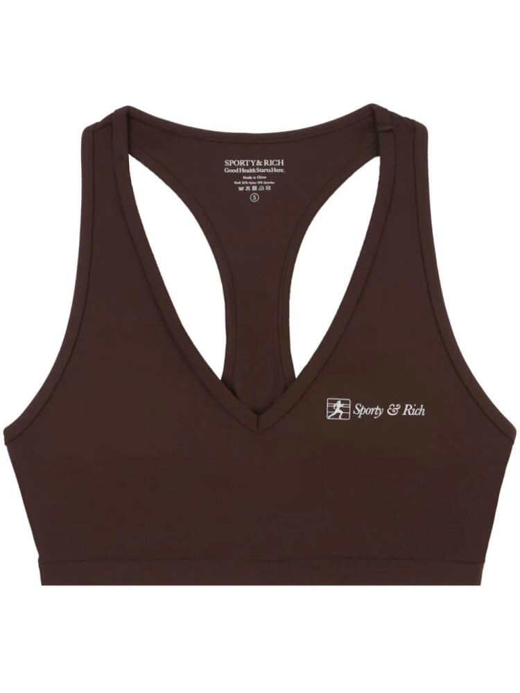 Sporty & Rich Runner Script V-neck sports bra - Brown Cover