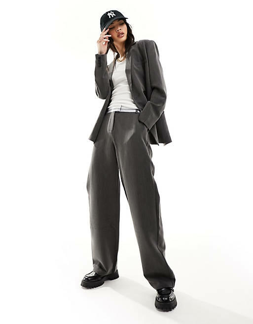 4th & Reckless tailored contrast waist band straight leg pants in dark gray - part of a set Cover