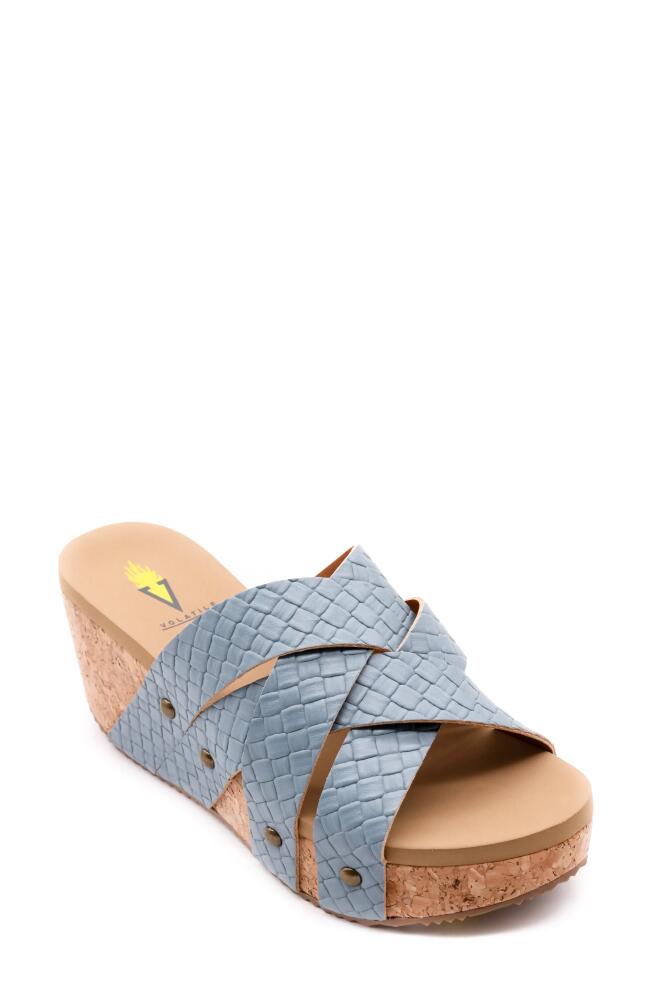 Volatile Newport Crisscross Platform Slide Sandal in Denim Cover