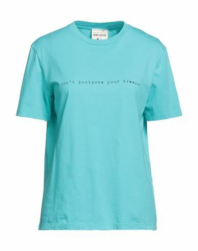 Semicouture Woman T-shirt Turquoise Cotton Cover