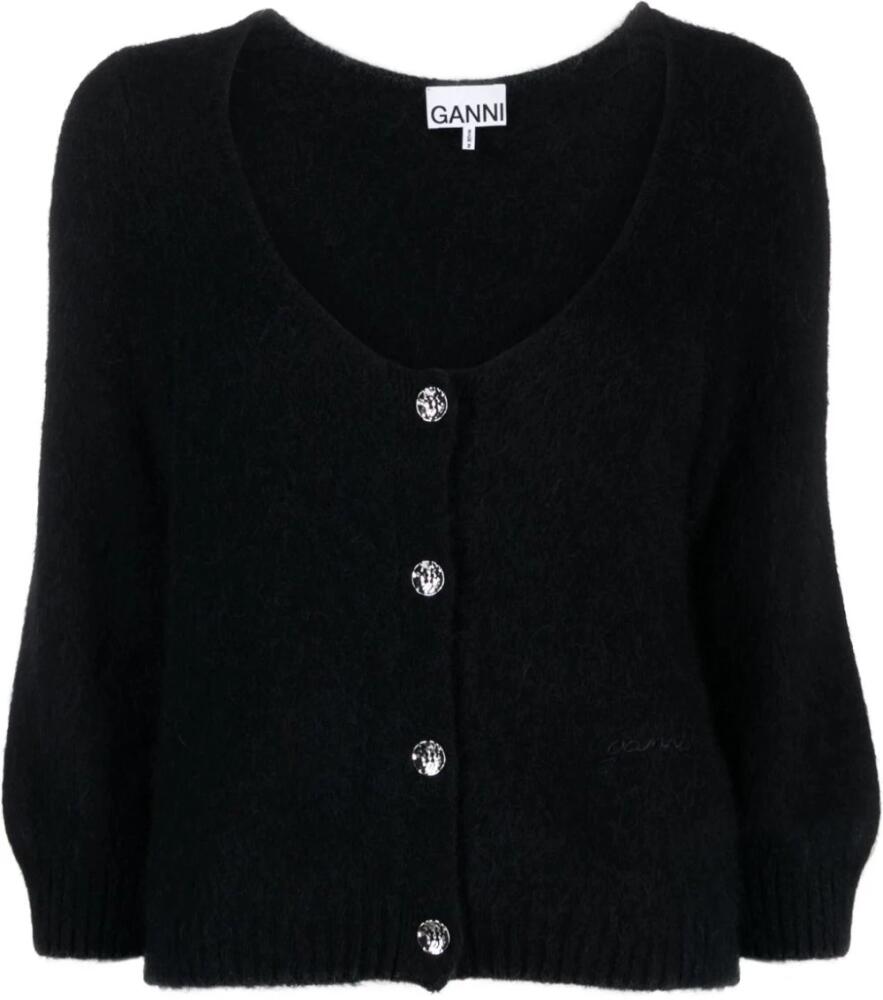 GANNI logo-embroidered brushed cardigan - Black Cover