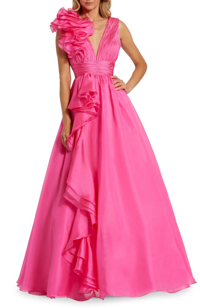 Mac Duggal Ruffle Detail Ruched Chiffon Ballgown in Hot Pink Cover