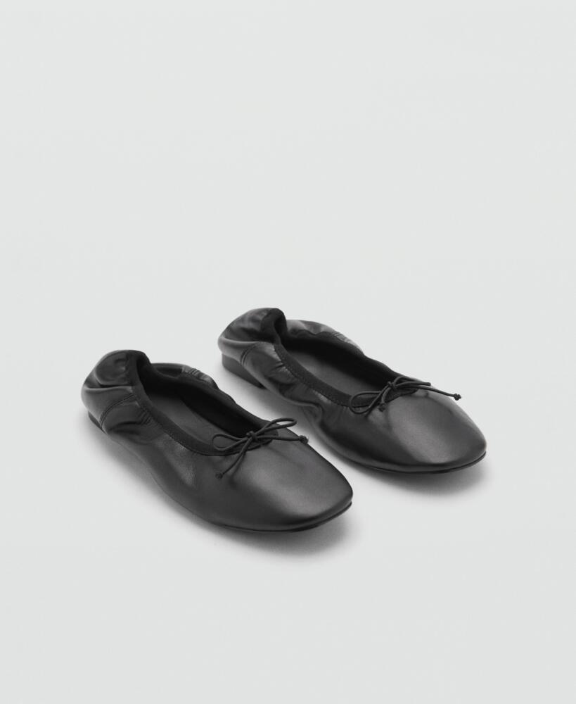 Mango Women's Bow Detail Leather Ballet Flats - Black Cover