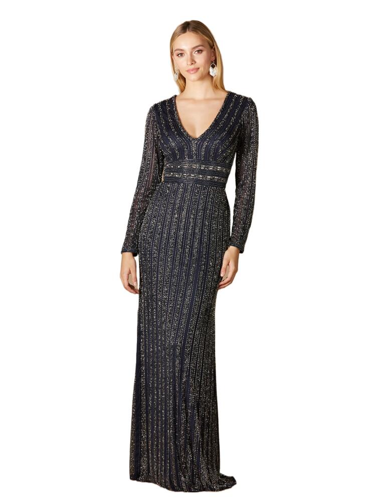 LARA New York Long Sleeve Beaded Gown in Navy Cover