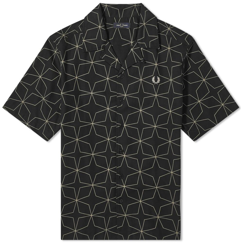 Fred Perry Men's Geometric Short Sleeve Vacation Shirt in Black Cover