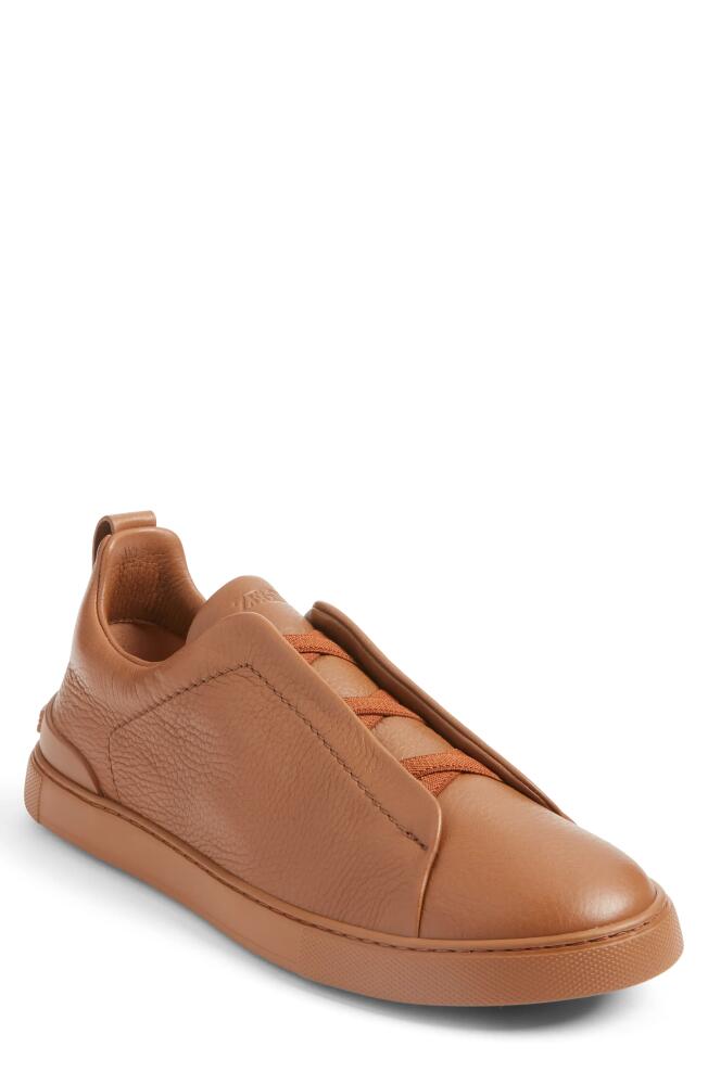 ZEGNA Triple Stitch Deerskin Leather Slip-On Sneaker in Vicuna Cover