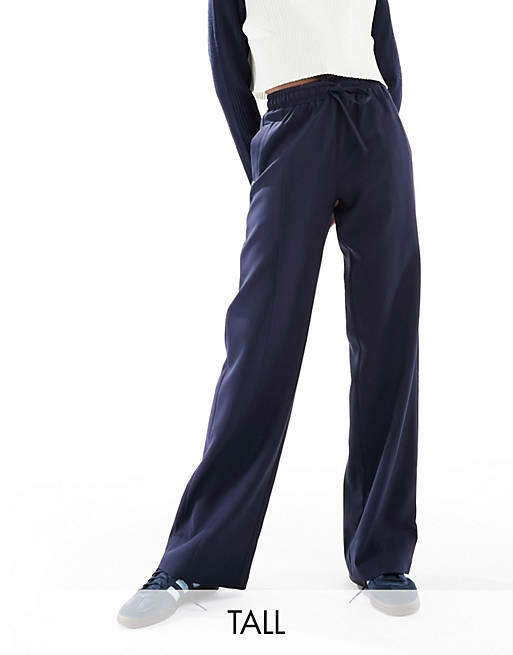 4th & Reckless Tall exclusive tailored drawstring straight leg pants in navy Cover