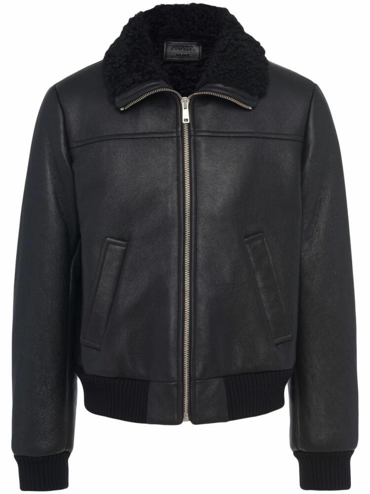 Prada shearling zip-up bomber jacket - Black Cover