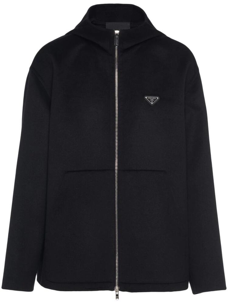 Prada triangle-logo zip-up hoodie - Black Cover