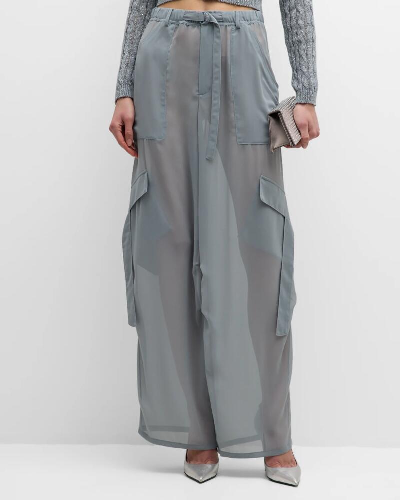 LAPOINTE Belted Sheer Georgette Cargo Pants Cover