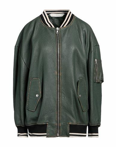 Palm Angels Woman Jacket Green Lambskin, Polyester, Polyamide, Elastane Cover