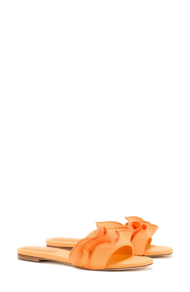 Larroudé Ivy Ruffle Raffia Slide Sandal in Mango Cover