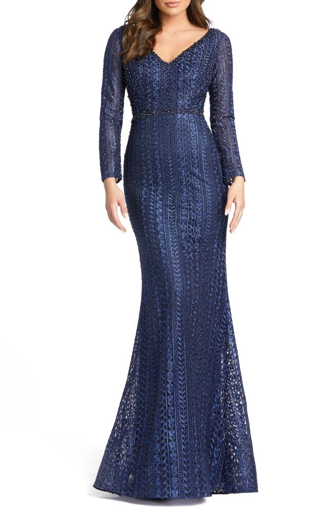 Mac Duggal Long Sleeve Lace Trumpet Gown in Midnight Cover