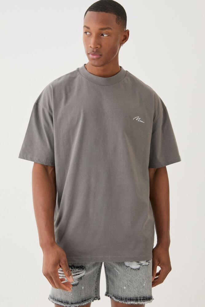 boohoo Mens Man Signature Oversized Heavyweight T-Shirt - Grey Cover