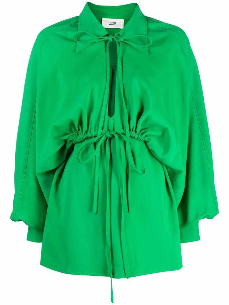 AMI Paris bow-detail long-sleeve dress - Green Cover