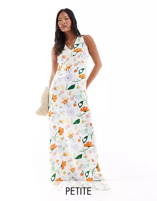 ONLY Petite floral print maxi dress in white Cover