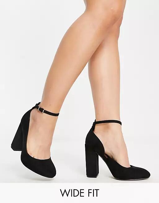 ASOS DESIGN Wide Fit Placid high block heels in black Cover