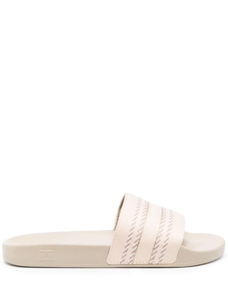 Tommy Hilfiger embroidered-logo stripe-detail slides - Neutrals Cover